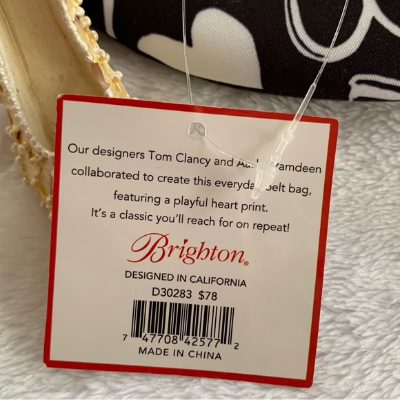 BRIGHTON ENDLESS LOVE black / white hearts Adjustable belt bag NWT - Picture 3 of 11